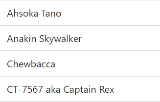 The homepage for Star Wars Charter List